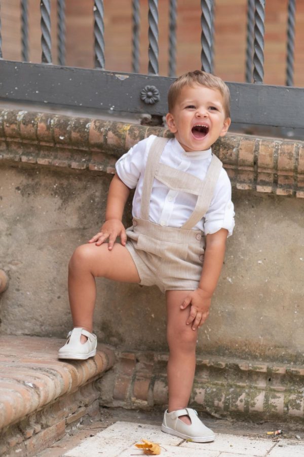 CONJUNTO DE CEREMONIA BEBÉ NIÑO NEKENIA DE PETO BEIGE