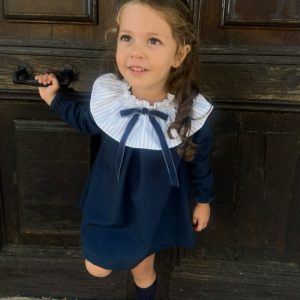 VESTIDO MARINO CUELLO ENGOMADO RAYAS VERDES