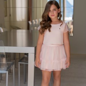 CONJUNTO NIÑA BLUSA Y FALDA GASA ROSA