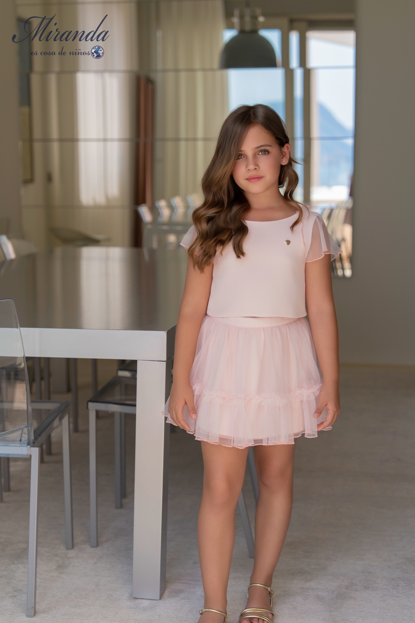 CONJUNTO NIÑA BLUSA Y FALDA GASA ROSA