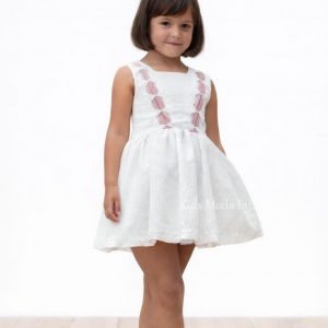 Vestido Ceremonia Niña Blanco Roto y Rosa Empolvado
