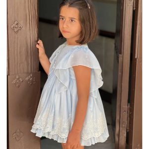 Vestido Ceremonia Celeste Bordado Beige Colección Luna