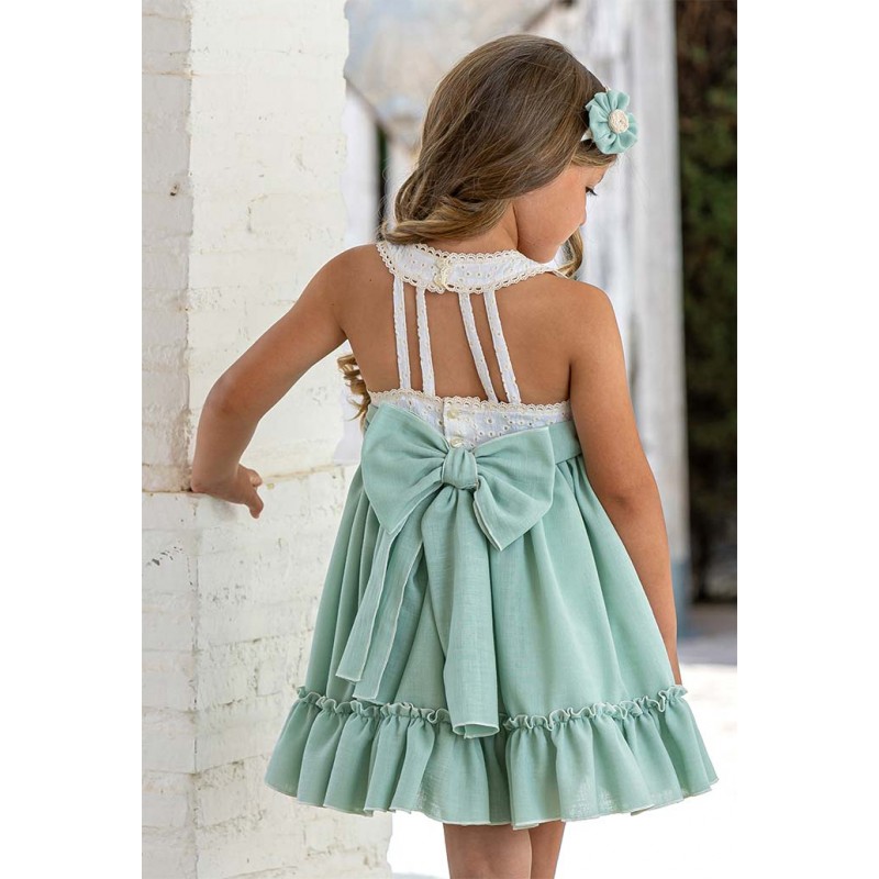 Vestido Vuelo Beige y Verde - Imagen 2
