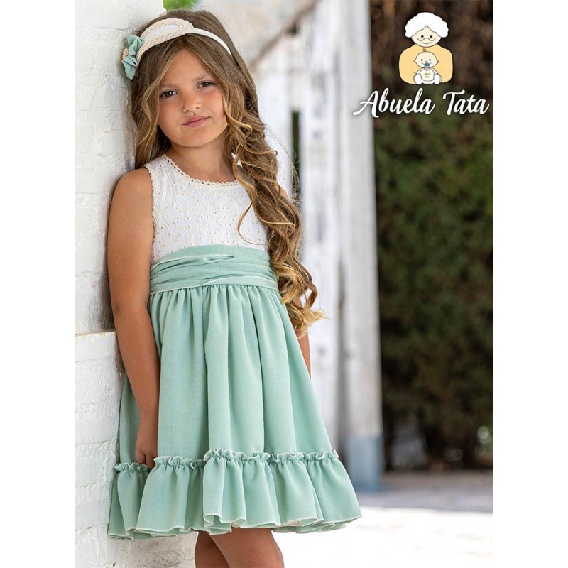 Vestido Vuelo Beige y Verde