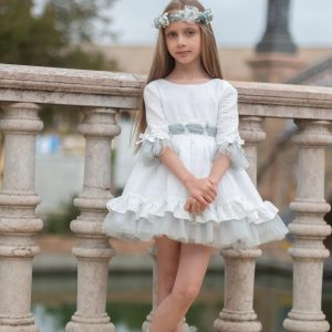 Vestido de media manga niña NEKENIA con tul verde agua
