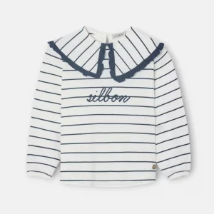 Camiseta Niña Cuello Bobo Rayas Azul y Blanco